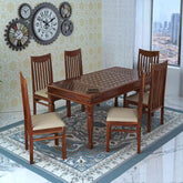 Maharana Solid Sheesham Wood 6 Seater Dining Set (Design 2, Natural Finish)